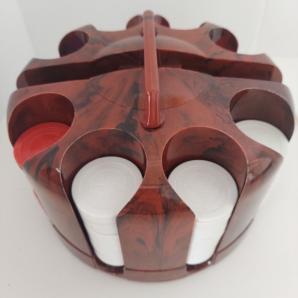 VTG Poker Caddy Bakelite Brown Black Swirled Poker Chip Chips Holder Rotating US - Picture 4 of 13